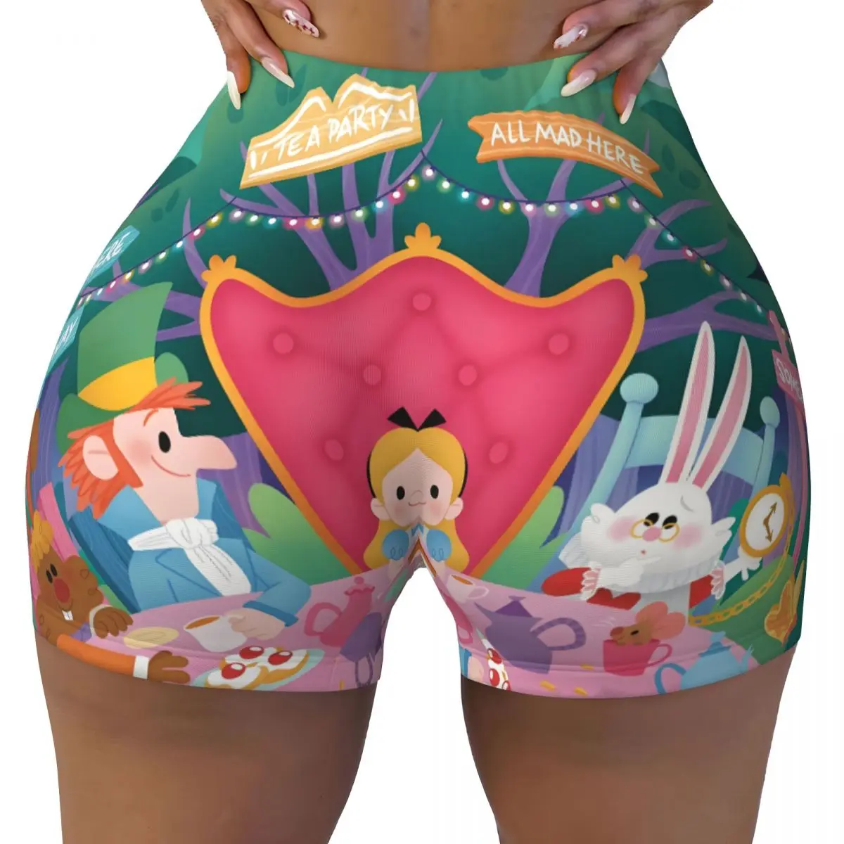 

Custom Alice In Wonderland Cute Pattern Gym Running Volleyball Shorts Women's Anime Workout Yoga Shorts