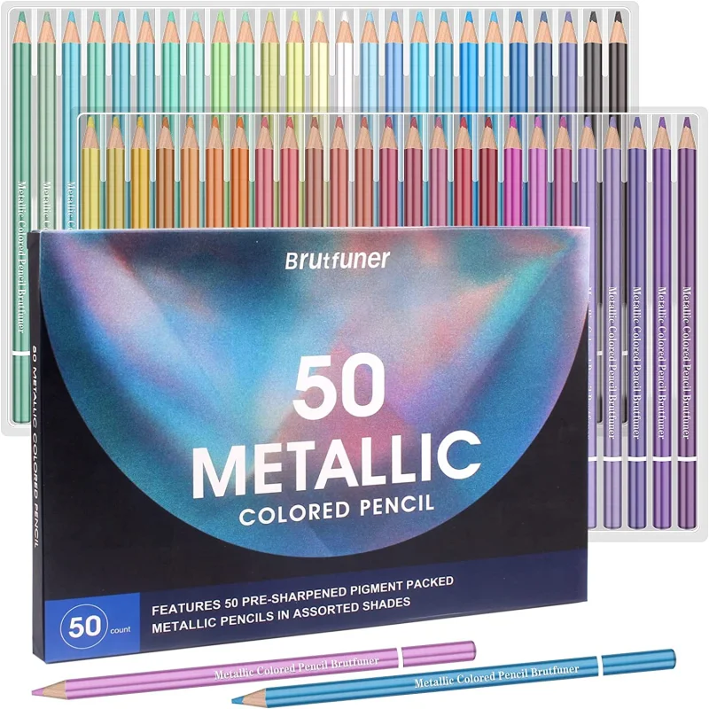 

Brutfuner Metallic 50 Colors Color Pencil Set Soft Oil Wooden Sketch Drawing Coloring Pencils For Kids Art Supplies Stationery