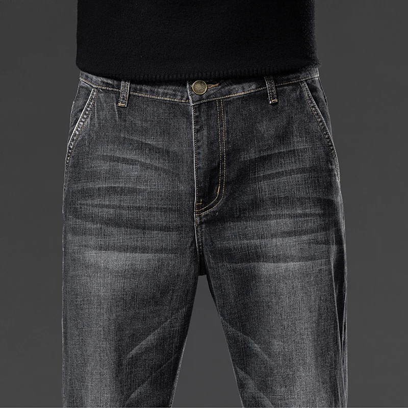 Celana Jeans Lurus Pria Musim Gugur dan Musim Dingin Baru Celana Panjang Nyaman Melar Kasual Bisnis Tebal Celana Kerja Kasual Harian