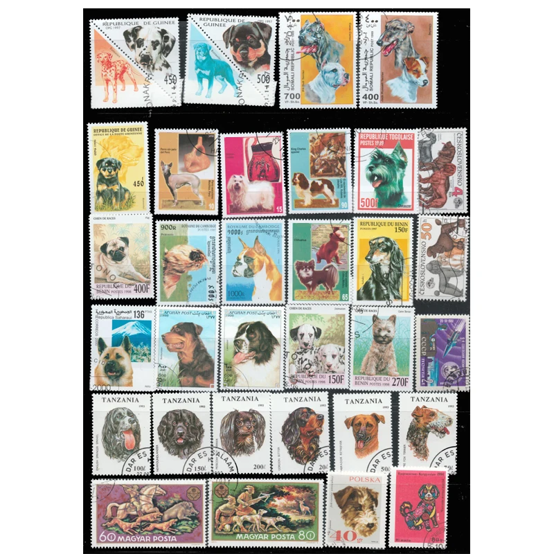 50 PCS/LOT Topic Dog  All Different  NO Repeat  Unused Postage With Post Mark Stamps For Collecting