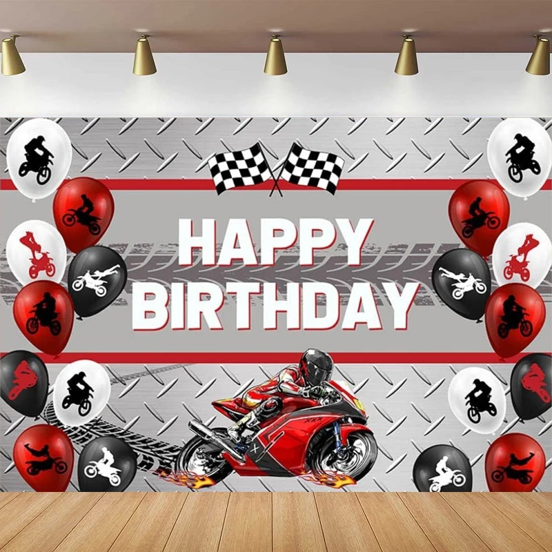 

Motorcycle Photography Backdrop For Boy Motocross Racing Balloon Happy Birthday Party Decor Extreme Sports Background Poster