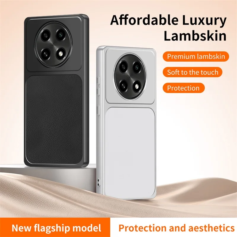 Drop-proof Matte Anti-Fingerprint Cover for OPPO A2Pro Leather Back with Lychee Texture Shock Protection Anti-Scratch Soft Case