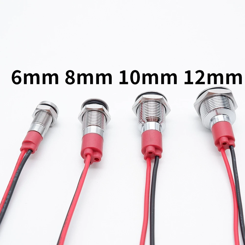 10pcs LED Metal Indicator Light Signal Lamp Light 6mm 8mm 10mm 12mm With Wire 3V 5V 6V 12V 24V 220V Red/Yellow/Blue/Green/White