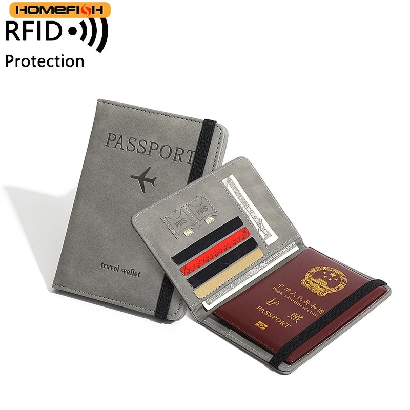 HOMEFISH Women Men RFID Vintage Business Passport Covers Holder Multi-Function ID Bank Card PU Leather Wallet Case Travel Access gallery 2