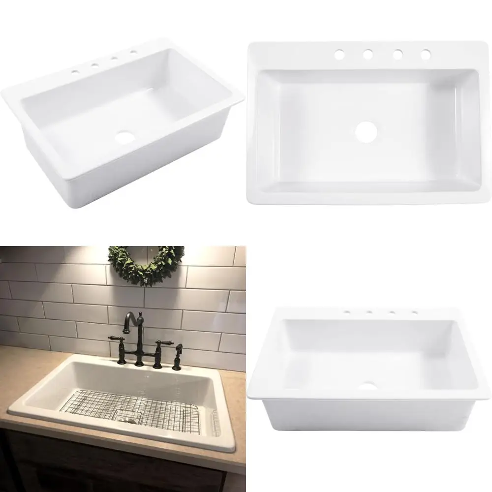 

Jackson Crisp White Fireclay 33 Single Bowl Drop-In Kitchen Sink with Four Holes