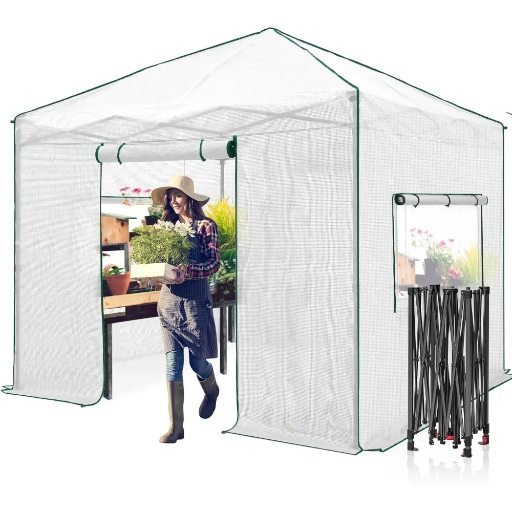 

10x10 Portable Walk-in Greenhouse, Pop-up Indoor Outdoor Garden Green House, Zippered Doors and Windows, PE Cover