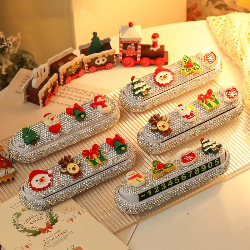 

Christmas Sparkling Rhinestone Car Parking Number Plate Adjustable Digital Phone Number Display Car Moving Temporary Parking