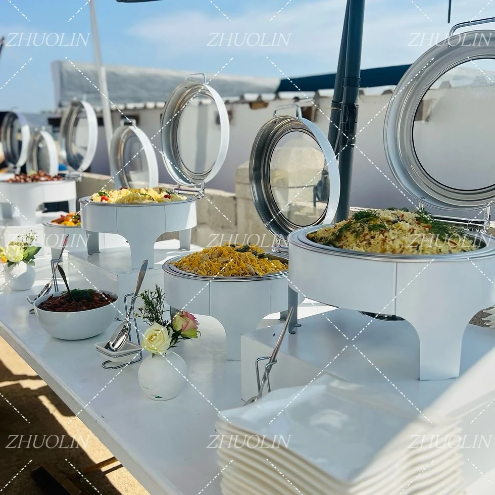 Tapa de vidrio, servicio de Catering blanco, olla calefactora, rellenos, plato de chafer, calentadores de alimentos, plato de frotamiento para Buffet para Catering