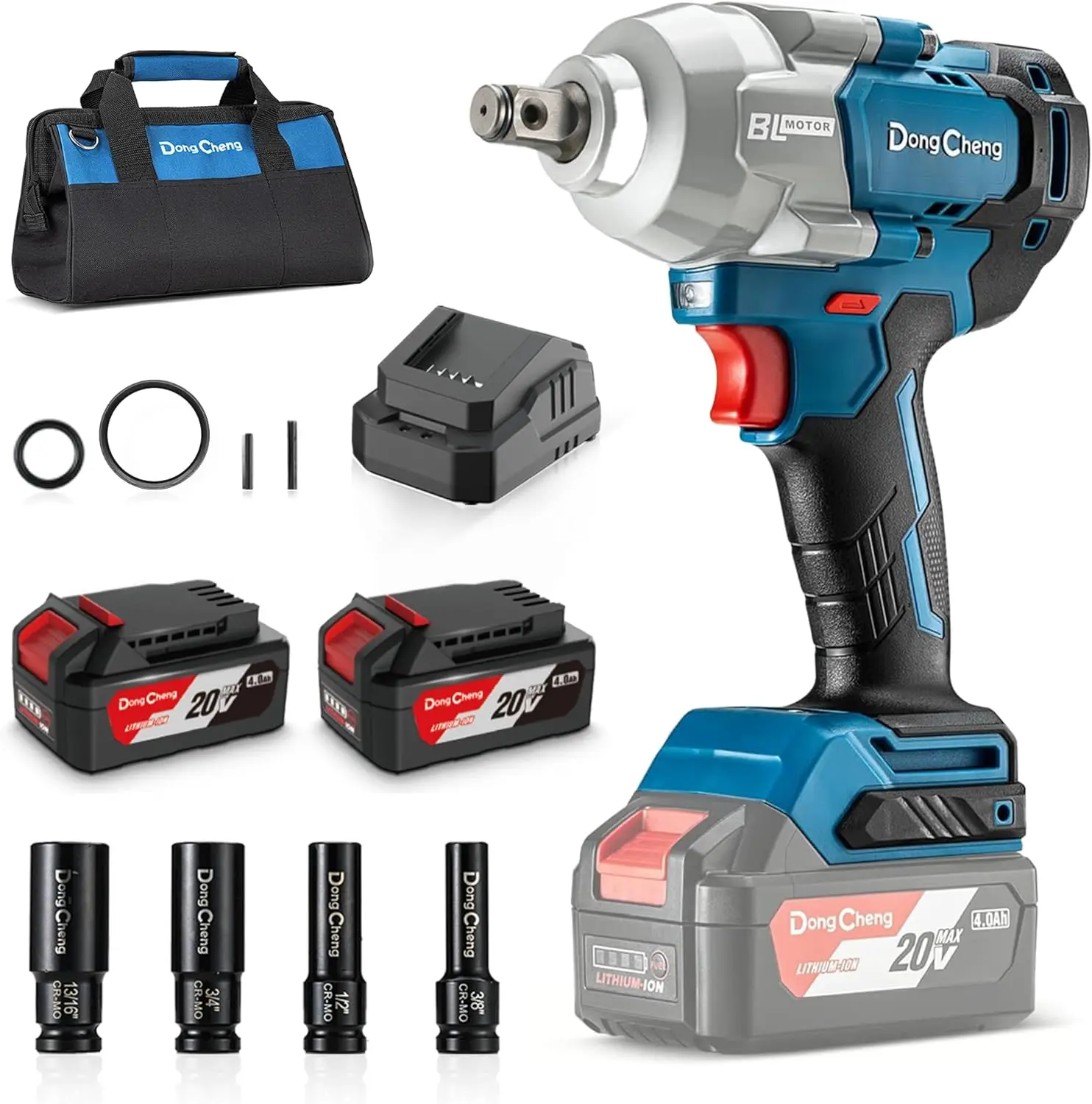 Dong Cheng 20V Brushless Impact Wrench, 515 Ft-Lbs High Torque, 1/2 Inch 4-Speed Cordless Impact Gun, Power Wrench For