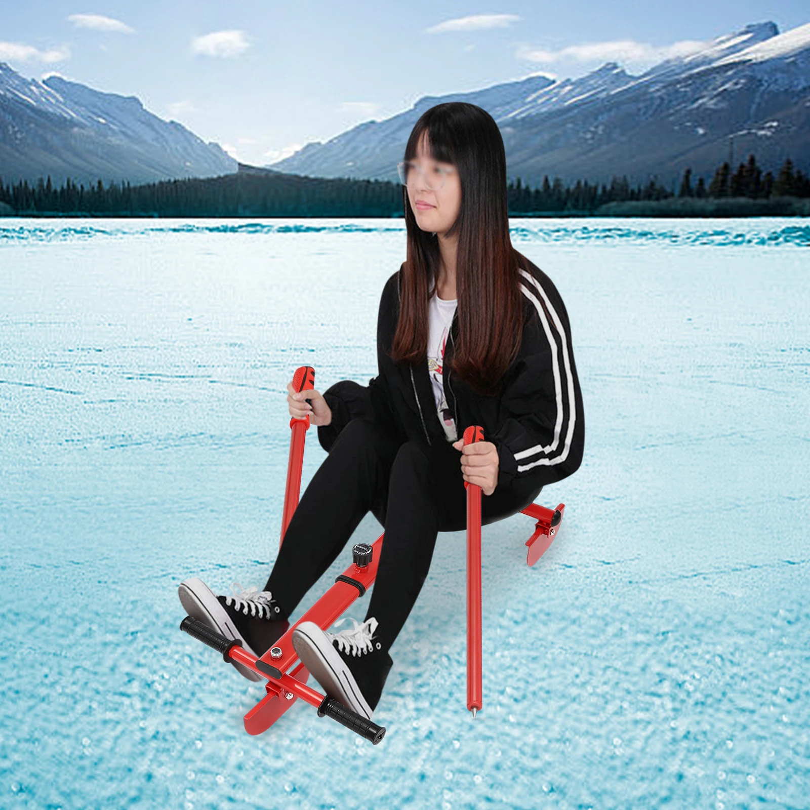 معدات التزلج على الجليد من الفولاذ المقاوم للصدأ، لوح منزلق للتزلج، منزلق للتزلج مع اثنين 360 درجة °   دواسات قدم مضادة للانزلاق للتزلج في الهواء الطلق