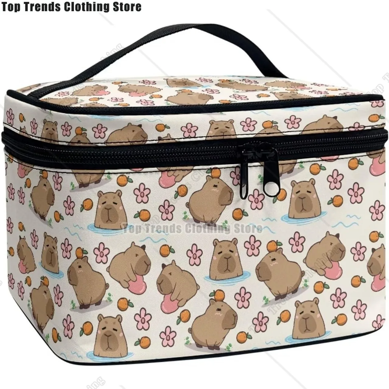 

Floral Hippo Print Lightweight Cosmetic Case Travel Makeup Bag Cosmetic Pouch Tote Purse Cosmetic Bag