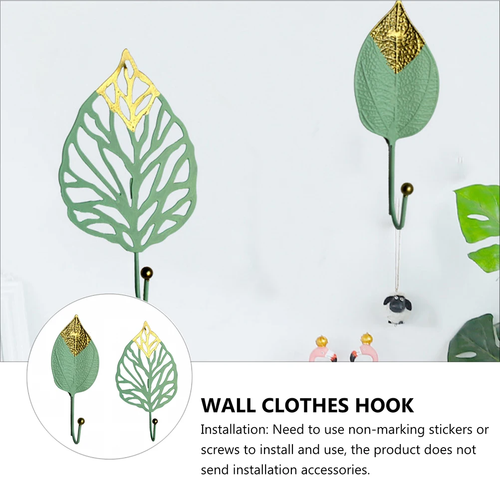 

2pcs Wall Hooks Leaf Shaped Wrought Iron Single Hangers for Clothes Jewelry Keys Rain Gear Bedroom Living Room Entrance Storage
