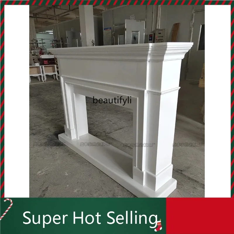 

D071 American Solid Wood Simplicity White Fireplace Mantel Curio Cabinet Living Room Background Wall Entrance Rack