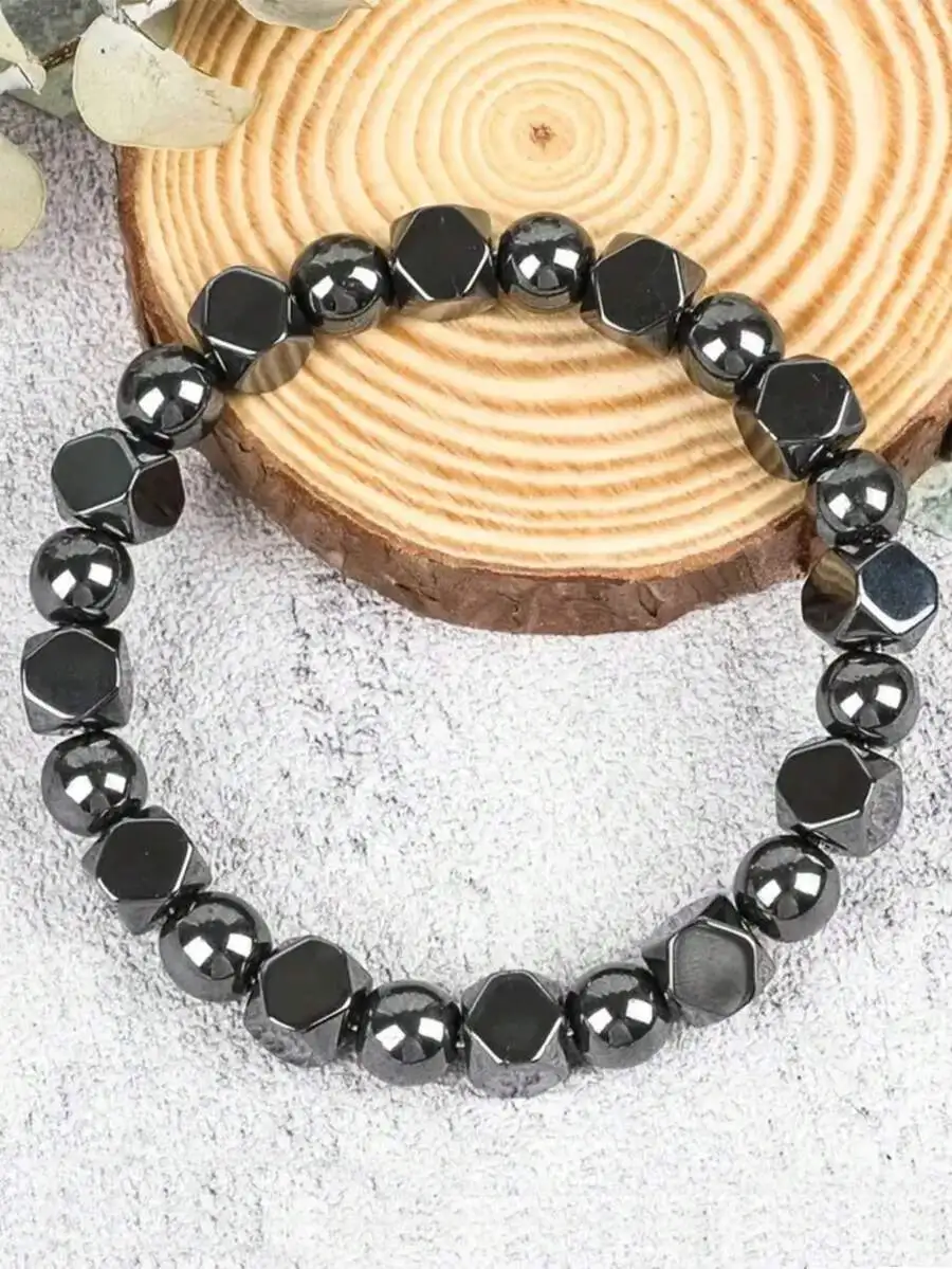 Men's Hematite & Agate Bracelet - Vintage Bohemian Style Natural Gemstone Beads, Promotes Blood Circulation, Stabilizes Mood, En