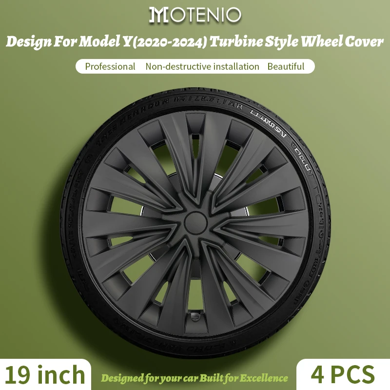 

4PCS for Tesla Model Y 2020-2024 4PCS 19 Inch New Turbine Matte Black Hubcap Cover Hub Cap Replacement Wheel Cap