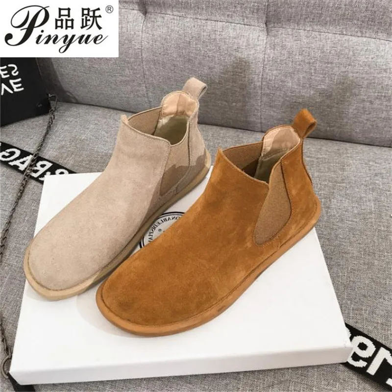 Rozmiar 35 40 skórzany Chelsea Boots dla kobiet w stylu Vintage brytyjski buty za kostkę na co dzień oddychające buty do chodzenia