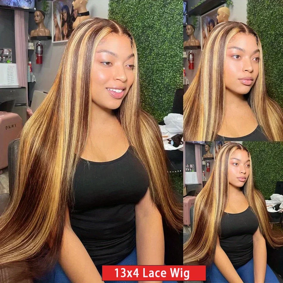 30Inch 4/27 Highlight 13x6 Straight Lace Front Wig Pre Plucked 13x4 Lace Frontal Wig For Women 200 Density Human Hair Wigs