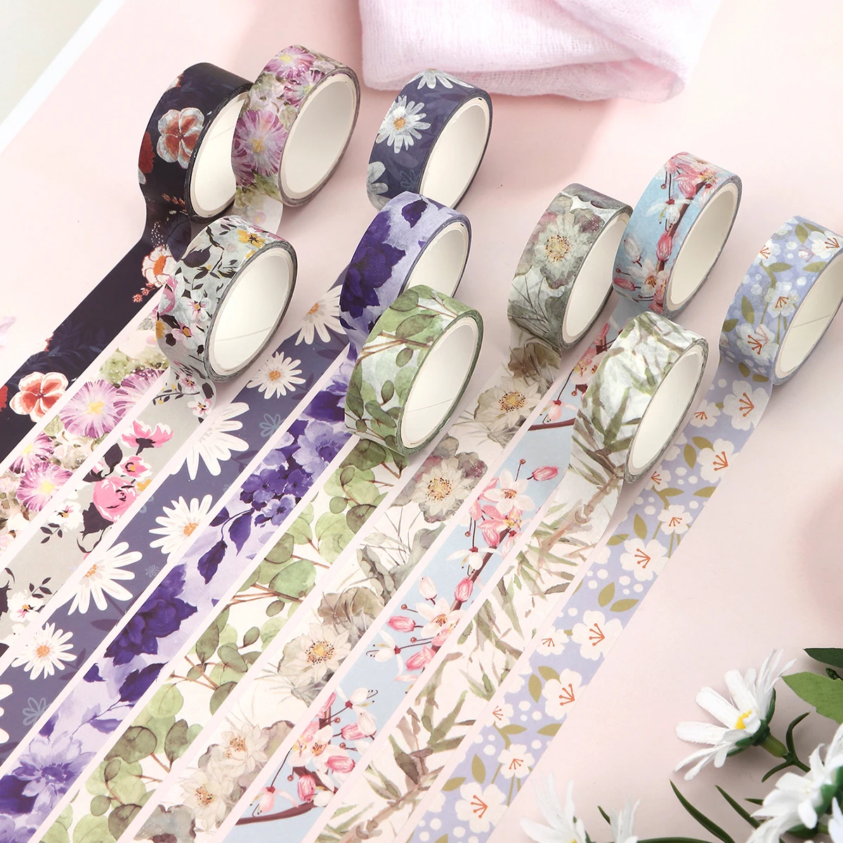 10 Rolls Floral Washi Tape Set, DIY Scrapbooking Supplies, Journaling Decorative Tape for Crafts, Bullet Journal, Gift