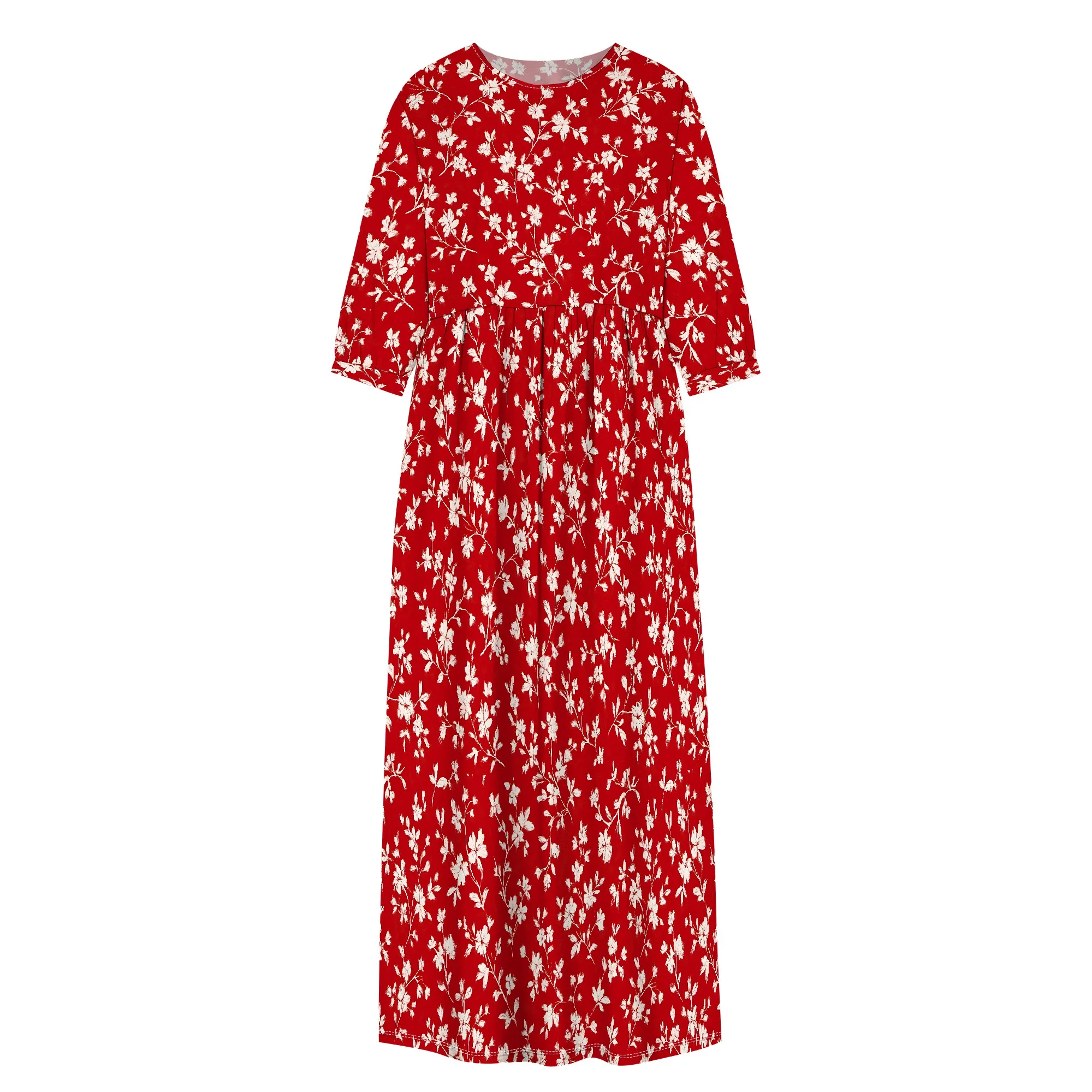 ชุดเดรสลําลองสตรีสําหรับฤดูร้อนแขนสั้น Flare Midi Dress หลวม Flowy Beach Sundress