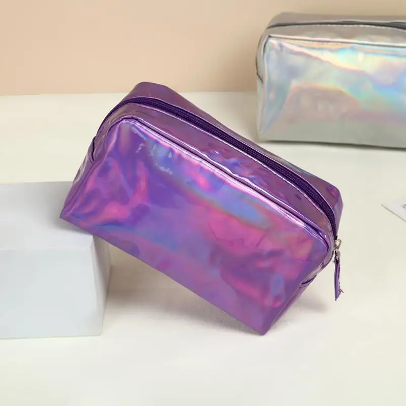 Holographic Laser Toiletry Bag Waterproof Holographic Leather Large Capacity Makeup Storage Pouch for Family Travel