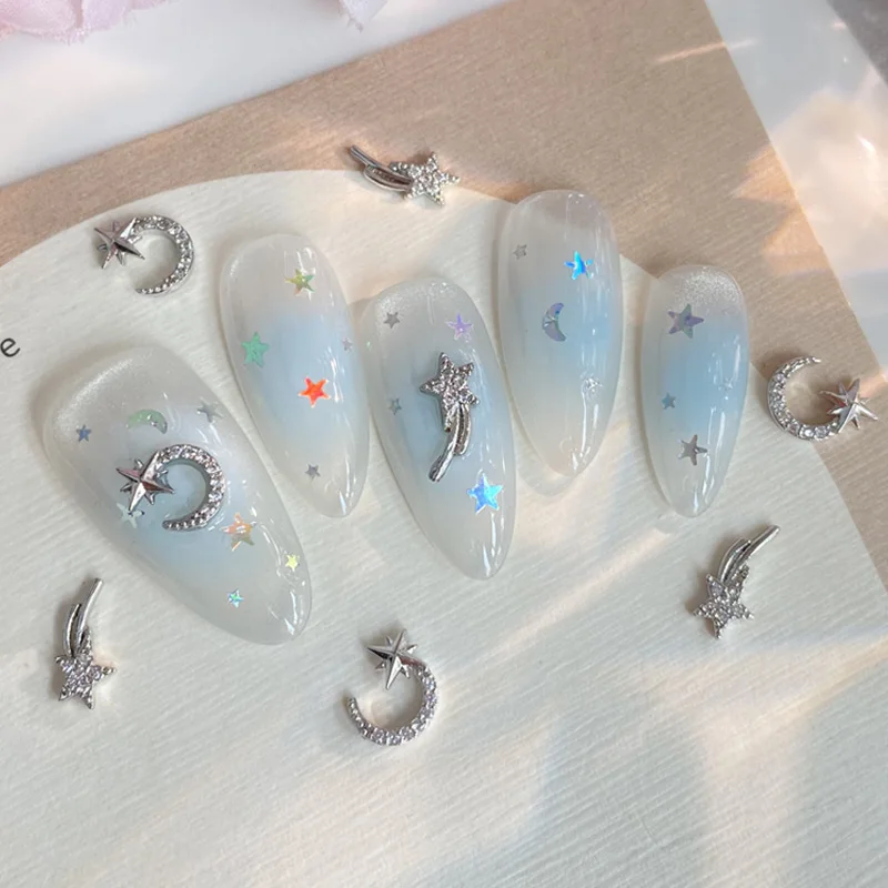 TSZS Japonês Y2K Moon Star Nail Charms Luxo 3D Metal Star com Strass DIY Decoração de Unhas
