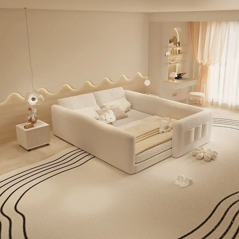 

Fabric bed parent-child soft bag splicing bed tatami bedroom small apartment princess bed children's master bedroom combination