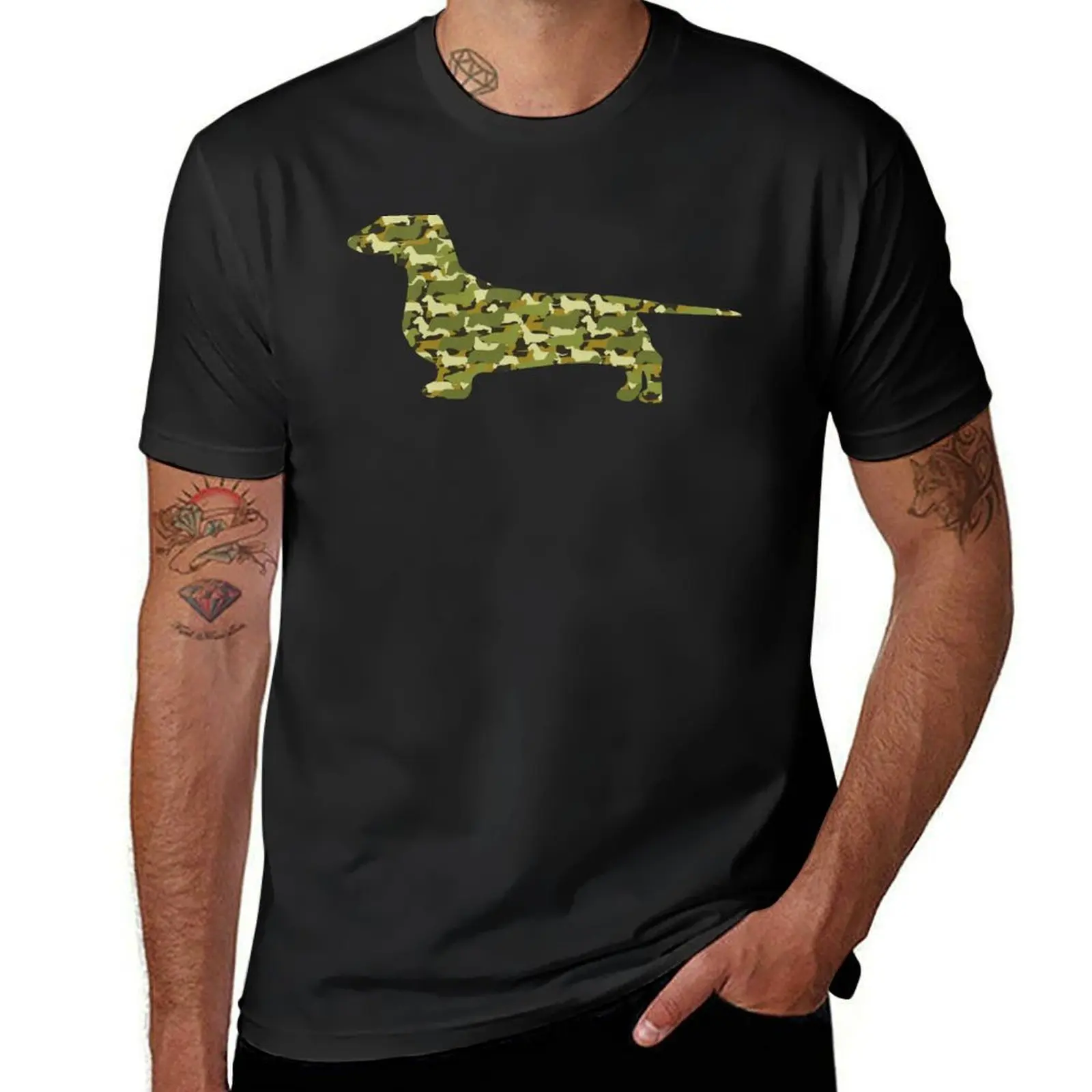 

Distressed Camo Dachshund Silhouettes T-Shirt sublime Louboutins summer tops graphic t shirts mens workout shirts