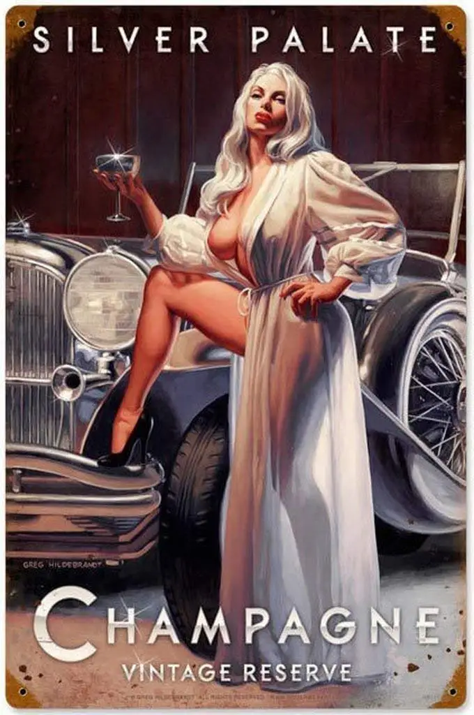 Винтажный серебряный постер цвета шампанского в стиле ретро