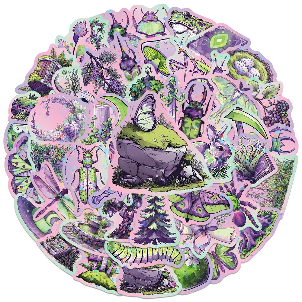 10/30/50pcs Green & Purple Gothic Magic Forest Witch Graffiti Stickers Cool Insect Animal Sticker Toy DIY Guitar Suitcase Phone