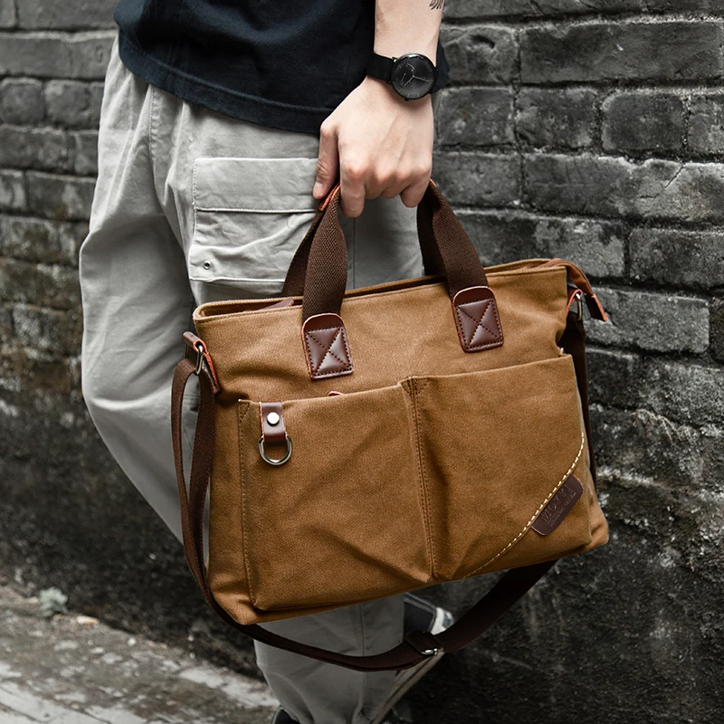

Men Canvas Business Vintage Messenger Bags Stylish Shoulder Crossbody Bag High Quality PC Briefcase Male 16inch Laptop Handbag