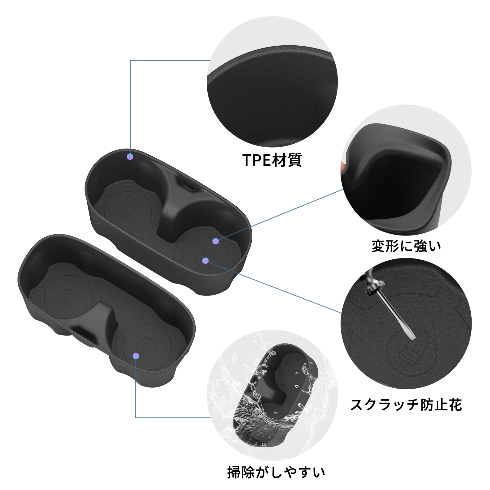 ZUNDUO for Mitsubishi DELICA D:5 D5 2019-2026 Central Water Cup Holder Storage Box TPE Shock-Absorbing Car Accessories 2PCS