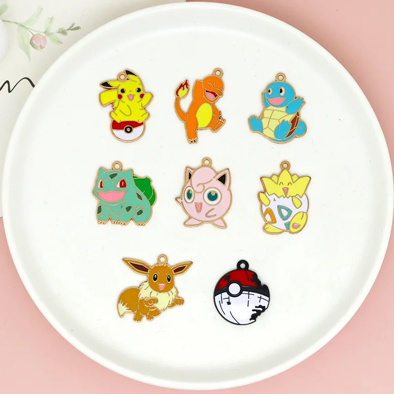 10 sztuk zestaw Pokemon Pikachu wisiorek z motywem kreskówkowym akcesoria naszyjnikowe postacie z anime stop wisząca ozdoba biżuteria dekoracyjna