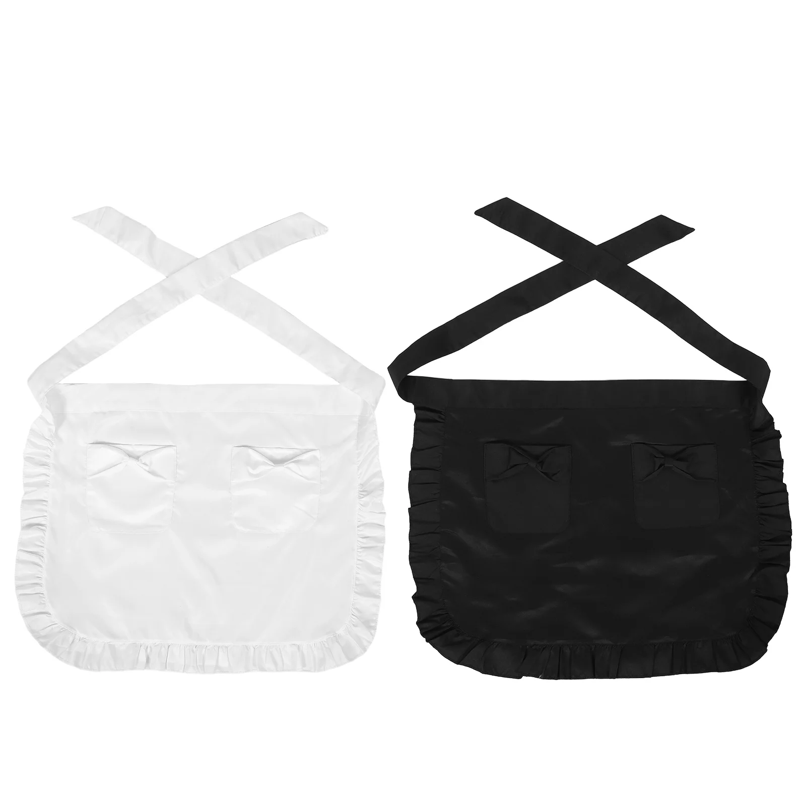 

Women Short Ruffled Half Apron Pocket Professional Chef Server Waitress Maid Coffee Shop Bistro Restaurant Stylish