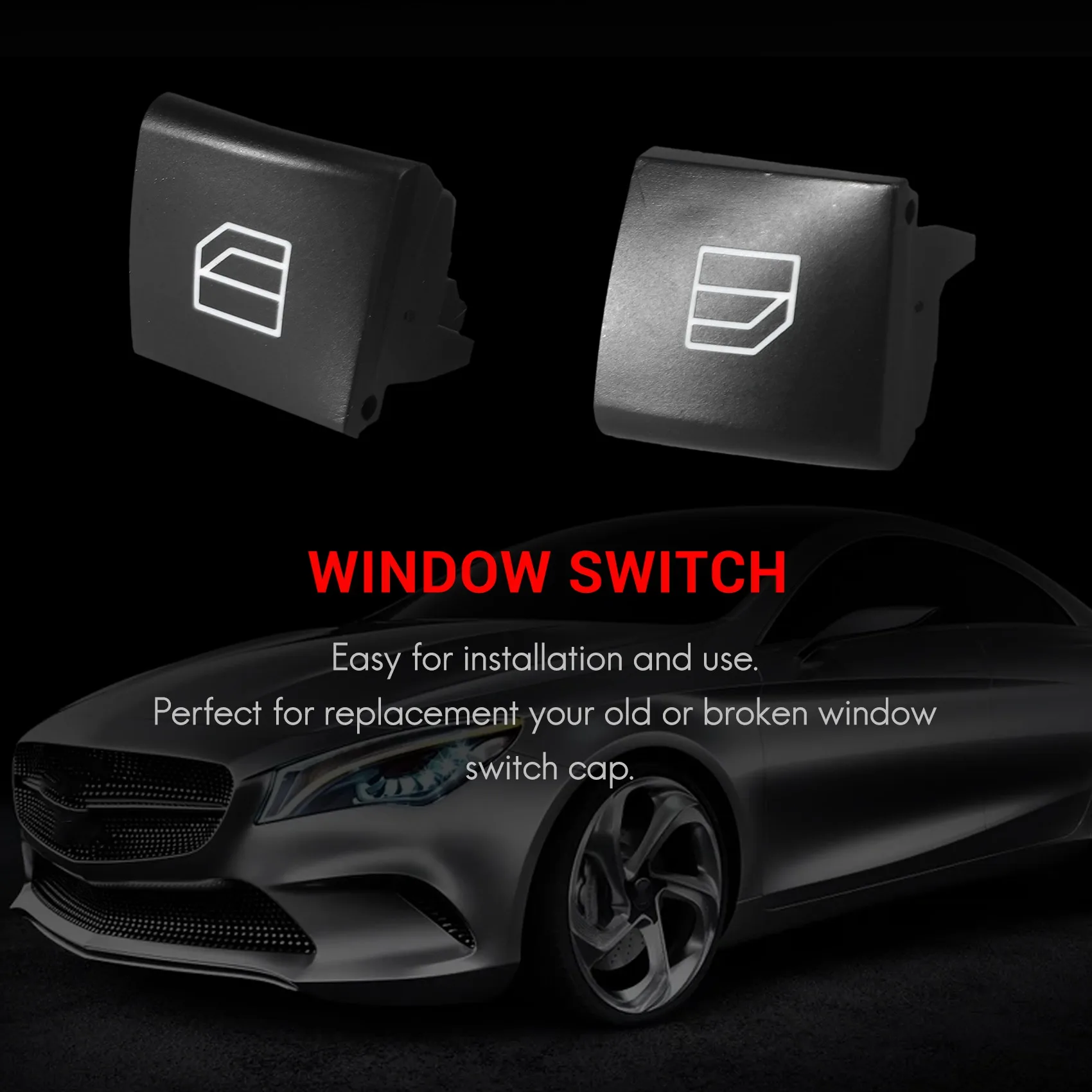 #47V Car window switch caps,For Mercedes Benz A Ml Gl R Class W164 Window Repair Switch Button (black)
