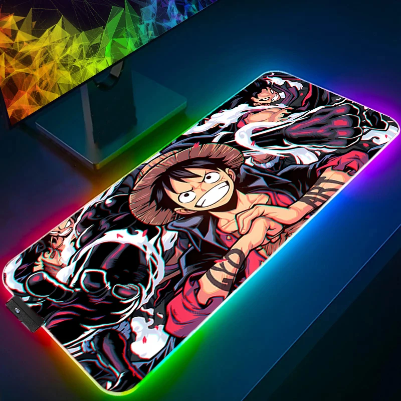 

Mouse Pad one Piece Luffy RGB Gaming Accessories Gabinete Gamer PC Computer Desk Mat Backlight Keyboard Tablet XXL Mousepad LED
