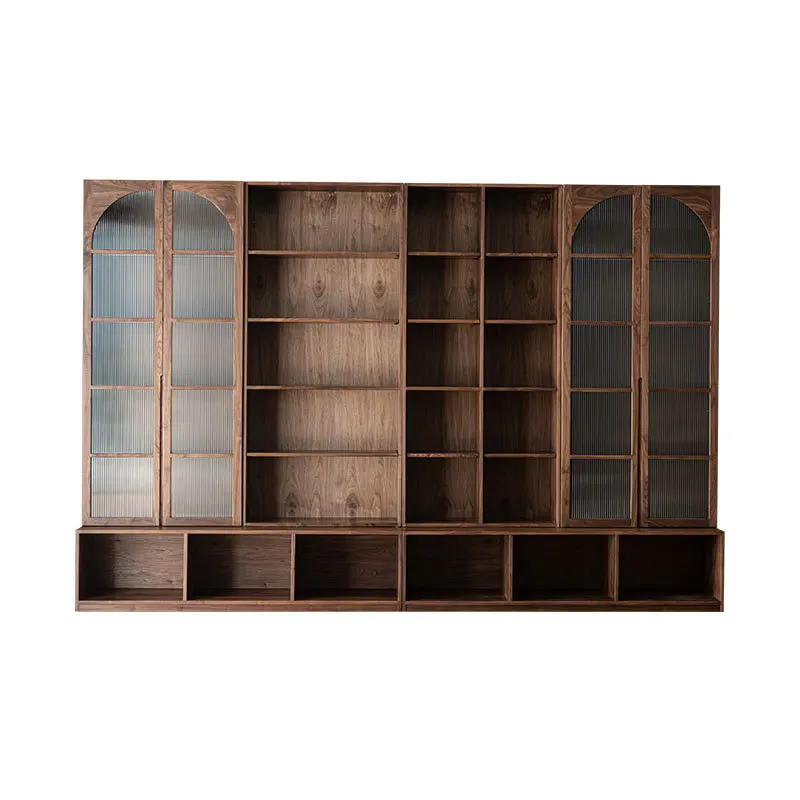 Nordic solid wood combination bookcase living room floor-to-ceiling bookshelf whole wall display cabinet