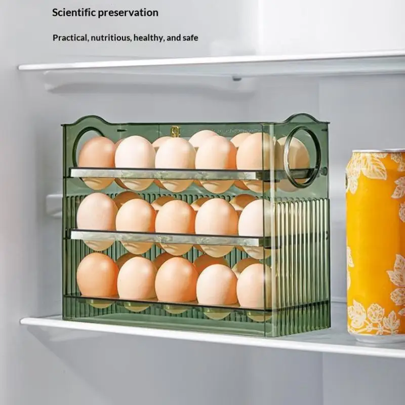 【MA】30 Grid Egg Tray Three Layer Egg Storage Box Organizer Rack Container Automatic Flip Special Egg Storage Kitchen Accessories