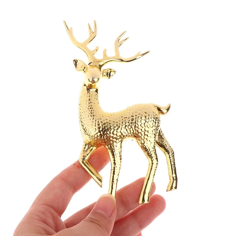 1PCS Gold Deer Statue Reindeer Figurines Plastic Elk Sculpture Living Room Luxury Home Christmas Decoration Tabletop Ornaments