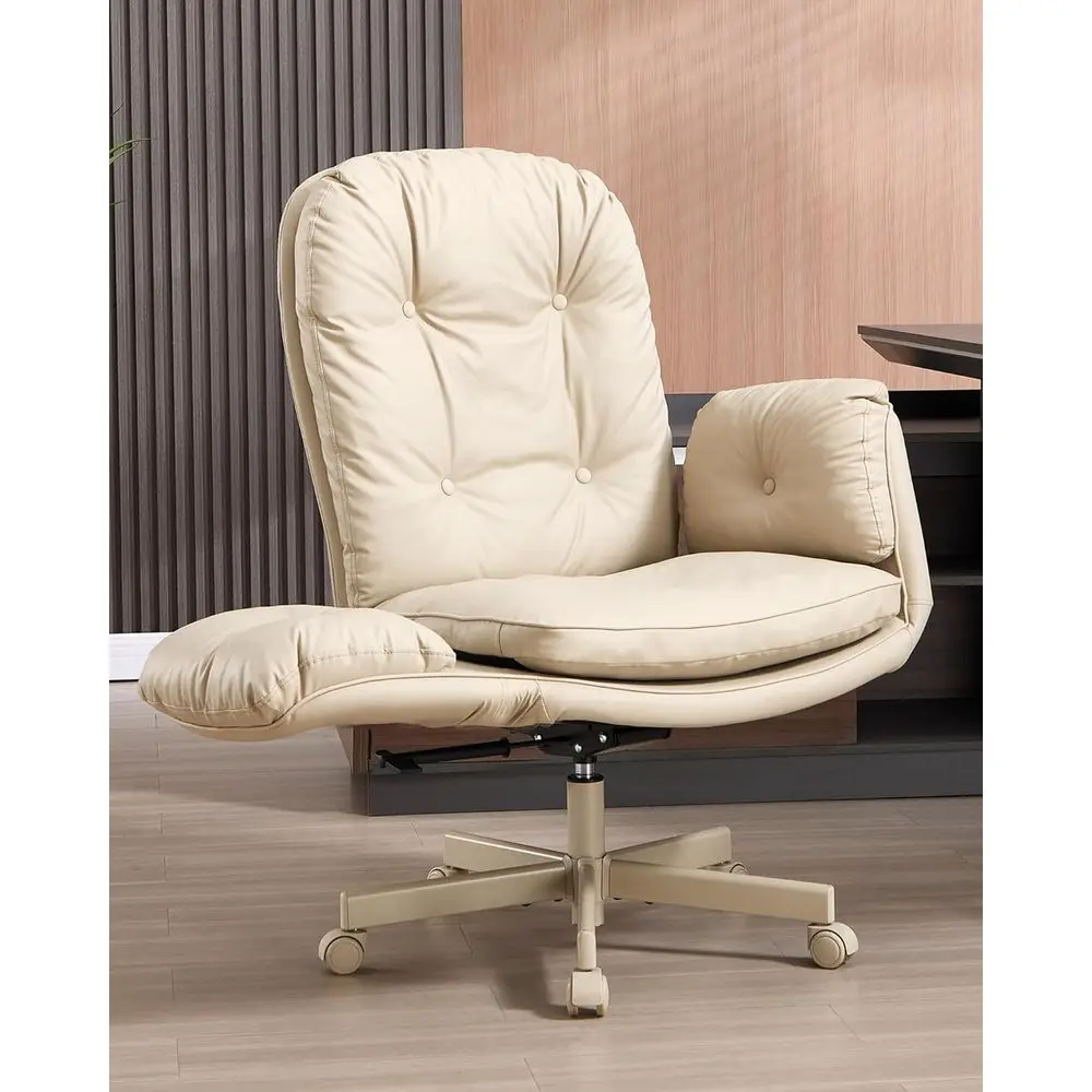 

Large Capacity Ergonomic Office Chair with Wide Seat, PU Leather, Adjustable Armrests and Recline, Beige