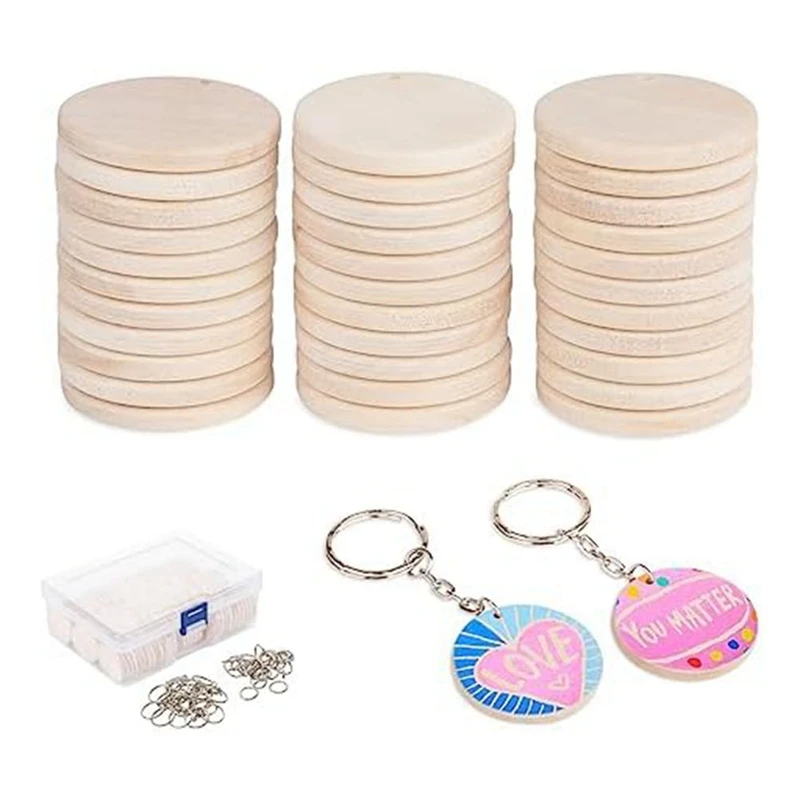 

100 PCS Wooden Circles For Crafts 3.5Cm Unfinished Wooden Keychain Wooden Circles For DIY Craft Christmasdecoration