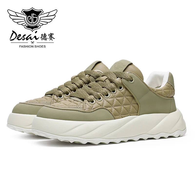 DESAI Full Grain Leather Men Shoes Soft Casual Sneaker For Men Work Breathable 2023 Fashion Embossing New Arrival