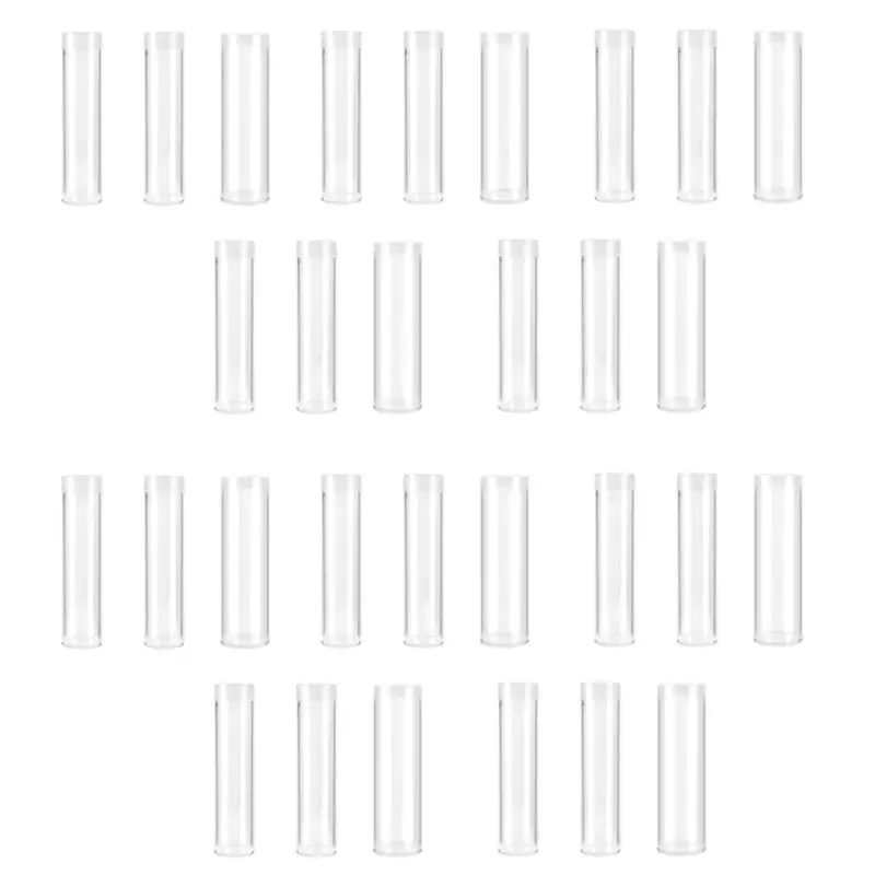 A53Q-30Pieces Coin Tubes Assorted Sizes Coin Storage Tubes Clear Plastic Coin Tubes Nickel Coin Tubes Point