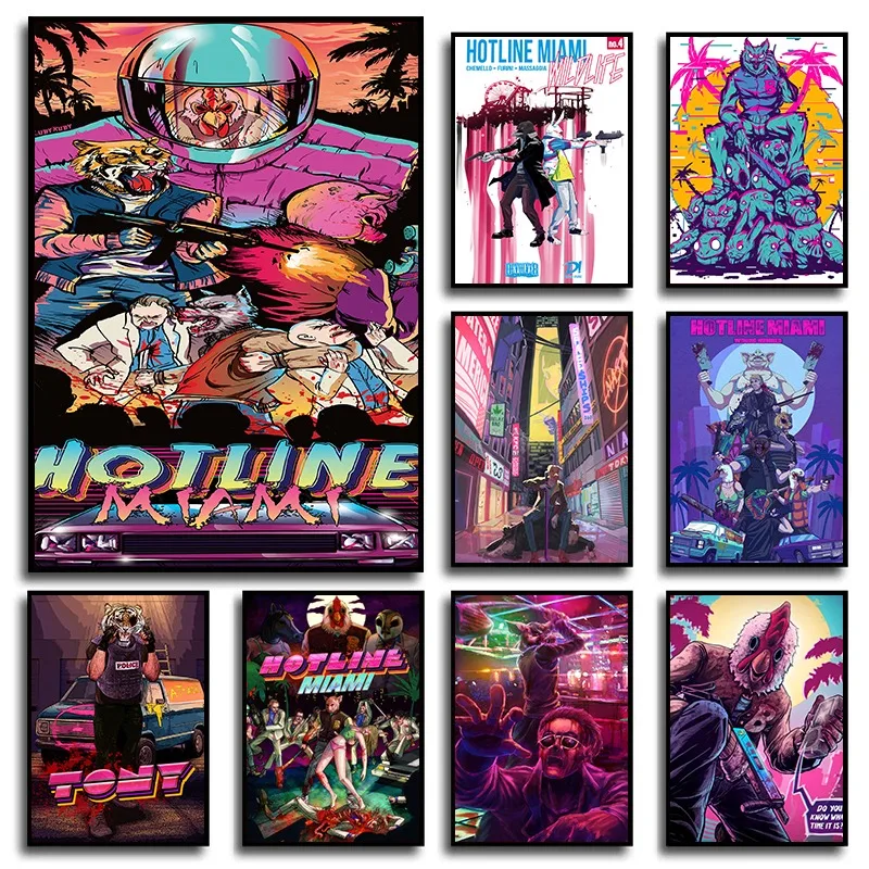 Classic Adventure Game Hotline Miami Posters and Prints Canvas Painting Wall Art Gaming HD Picture for Bedroom Decor Player Gift