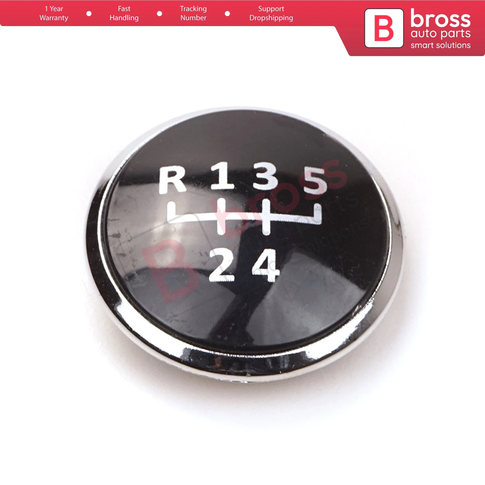 Bross BDP580 5 Speed Gear Knob Emblem Cap Replacement Decal Trim Badge for VW Seat Audi Black Colour, chrome Plated Edge