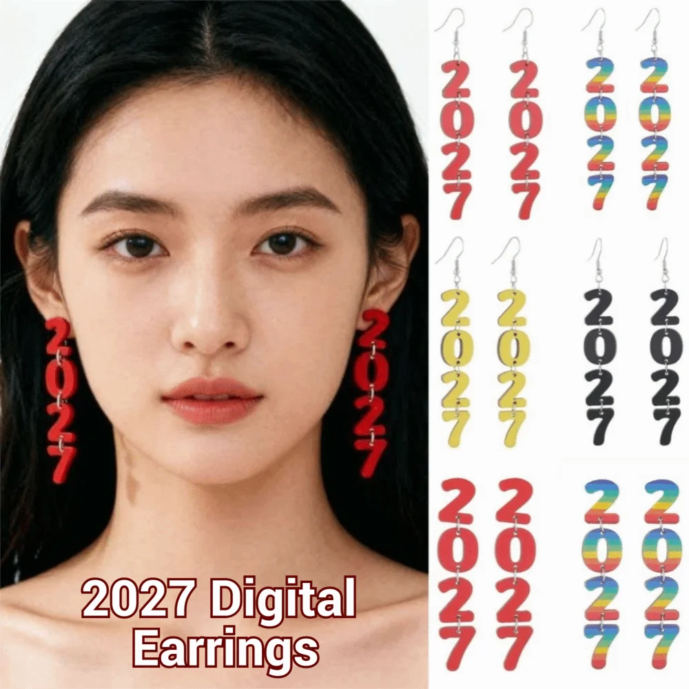 Fashion 2027 Digital Earrings Bohemian Style Welcome a New Beginning Happy New Year Earrings Elegant Wood Stud Earrings