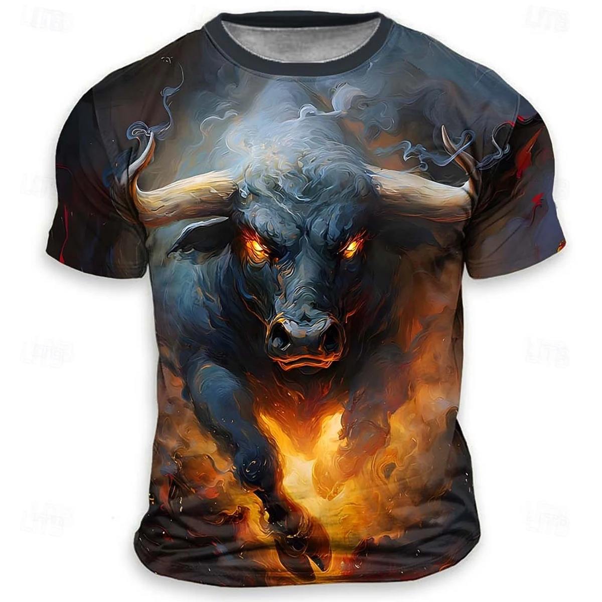 Summer Street Style Men's 3D Bull Print T-Shirt with a Novel and Fun Design. Round Neck, Casual and Breathable Short Sleeve.