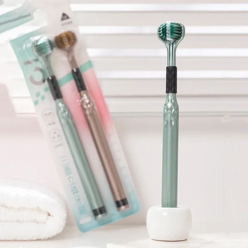 3-Sided Toothbrush for Comprehensive Cleaning | Ideal Angle Design | Raised Tongue Coating Brush | 2-Pack | Soft Bristles for Ge
