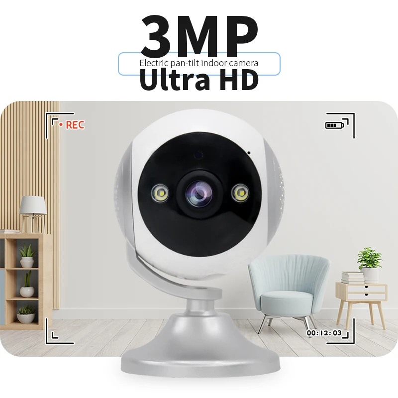 

3MP HD Wifi Home lP Camera Dual Screen Panoramic PTZ Automatic Detection Night Vision Two-way Voice Security Camera