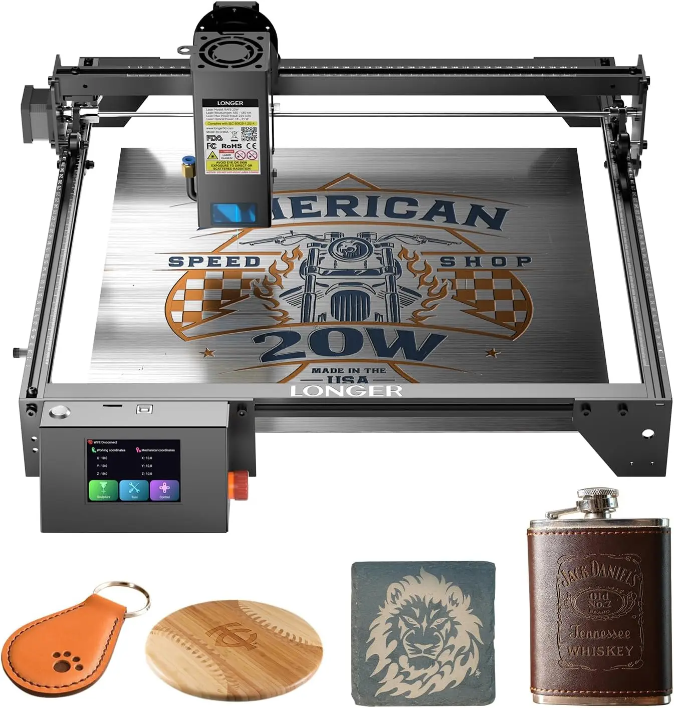 Mais Ray5 Laser Engraver Tool, 3.5 na tela sensível ao toque, 20W Potência de saída, 3.5 na cor, controle offline, DIY Engraver Tool