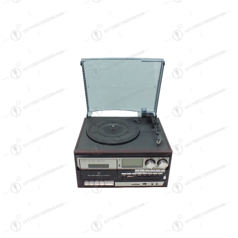 3-Speed Portable Mini Wooden Vintage Turntable Player USB Cassette CD AM FM Radio All-in-One Multi-function Audio System